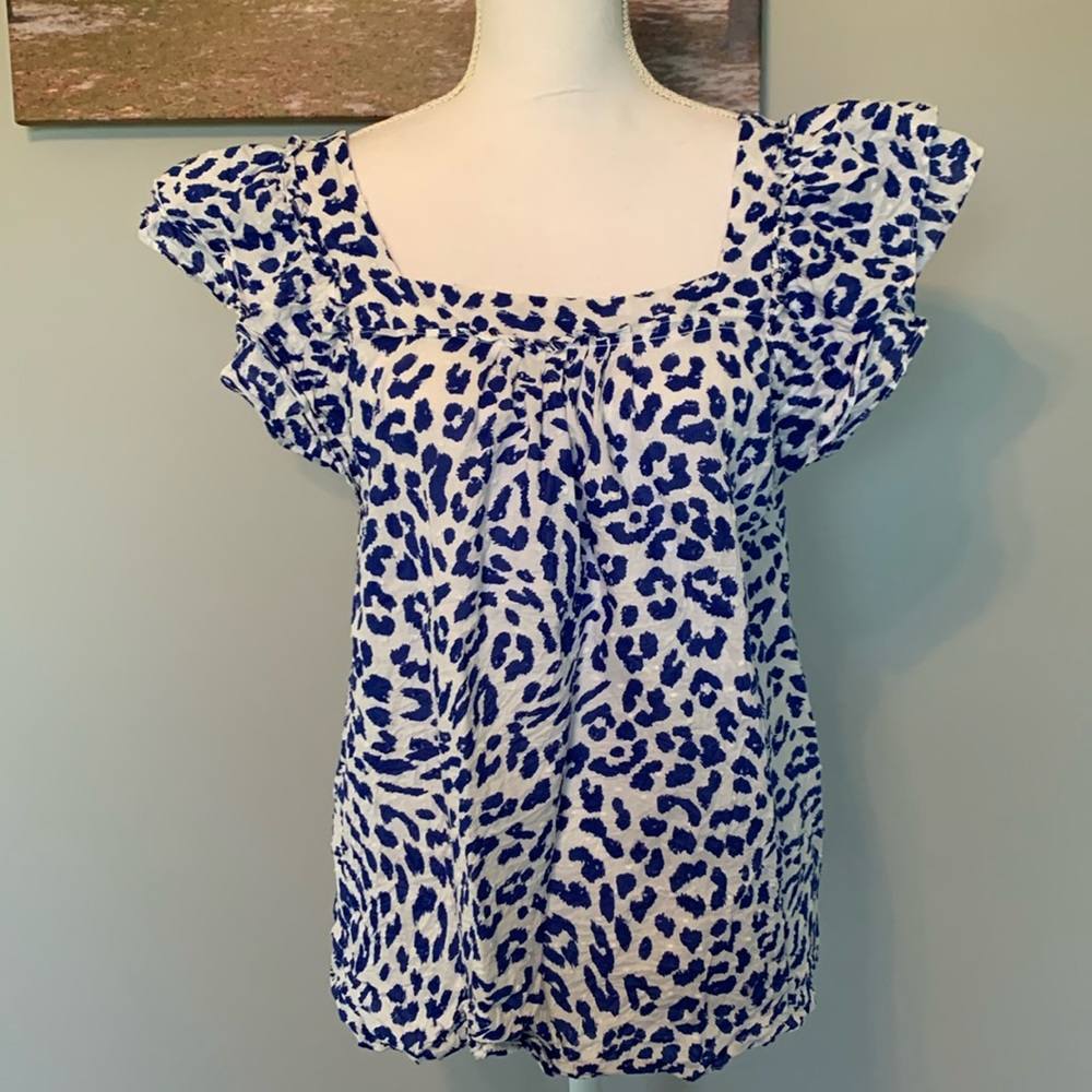 “The Get” animal print blue & white top size Large